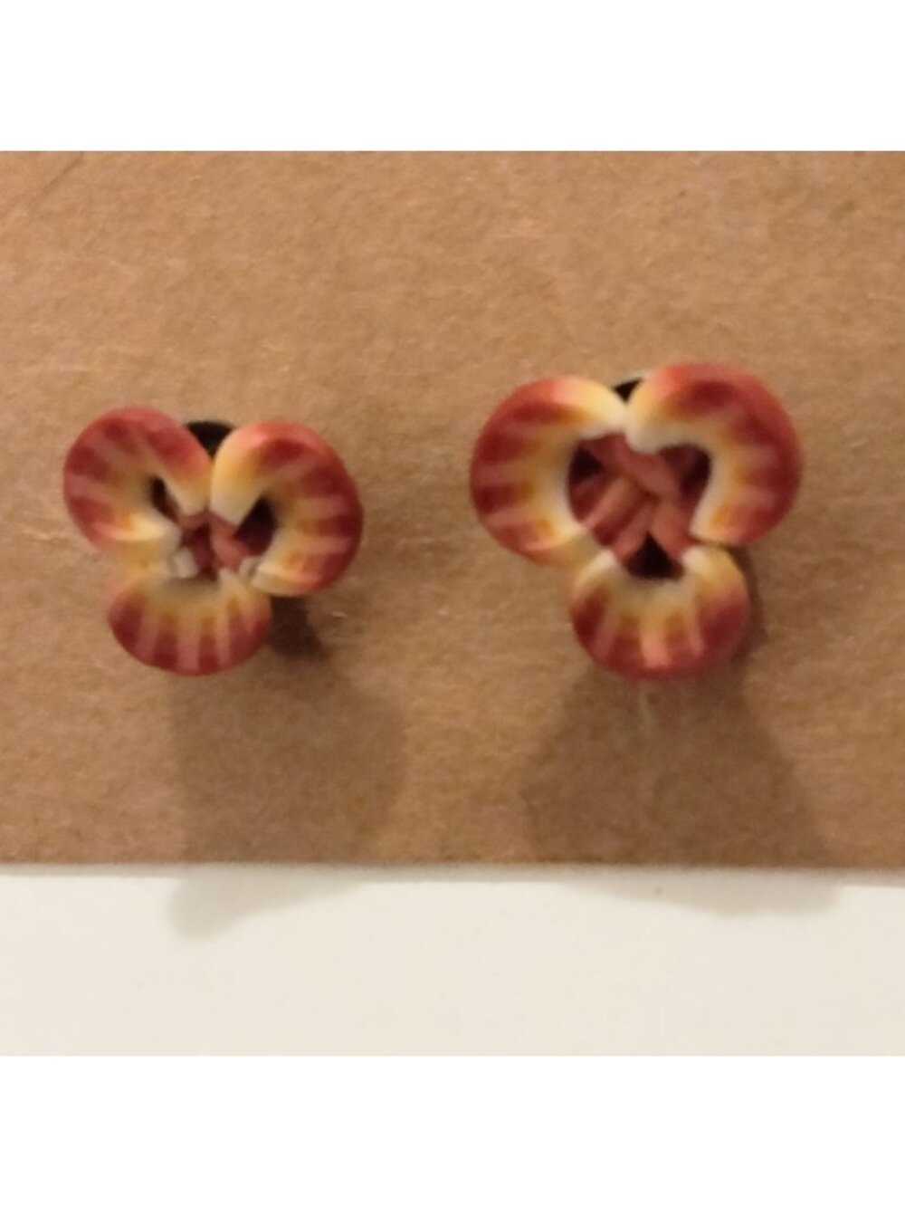 Pansy Post Earrings Red Yellow Small Flower Stud